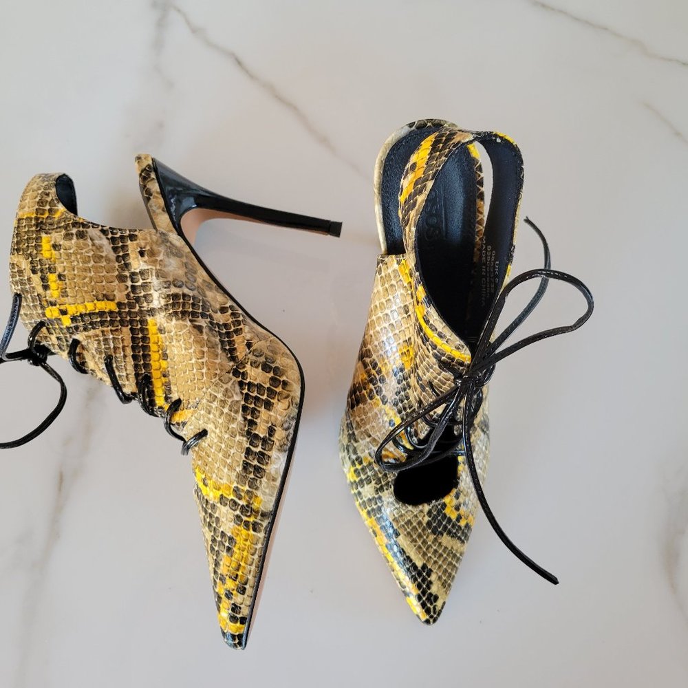 ASOS  Lace lace up high heeled shoe in yellow snake